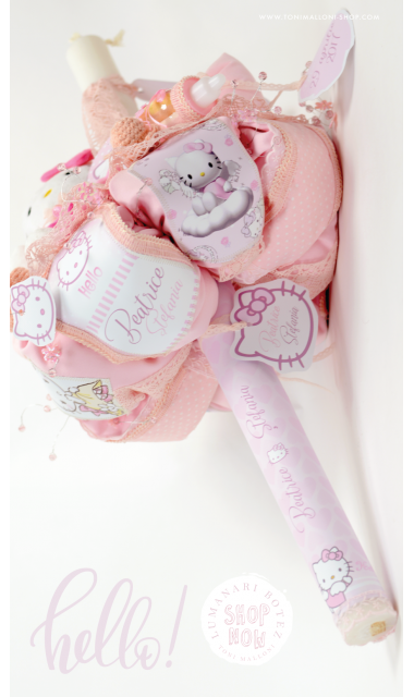 Lumanare de botez pentru fetite cu jucarie de plus Hello Kitty, 65x4 cm 1